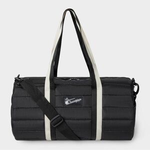 Champion Black Quilted Duffel with Cream Straps and Black Crossbody